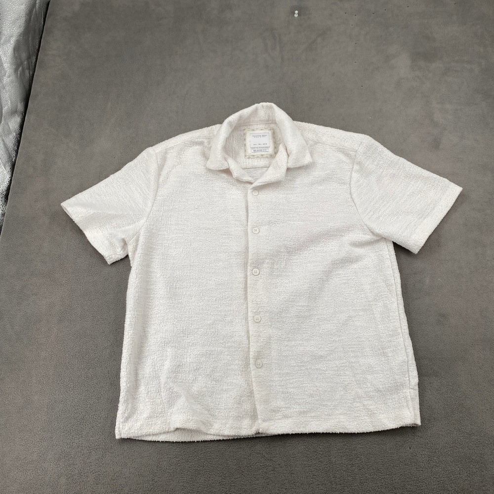 Cactus Man Ricky Singh White Terry Cloth Relaxed Fit Camp Collar Shirt Mens L